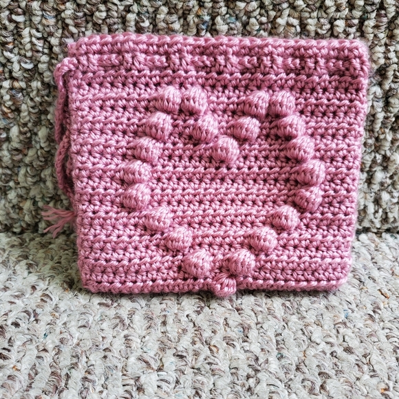 Hand Crafted Handbags - Crocheted Shiny Pink Heart Bag